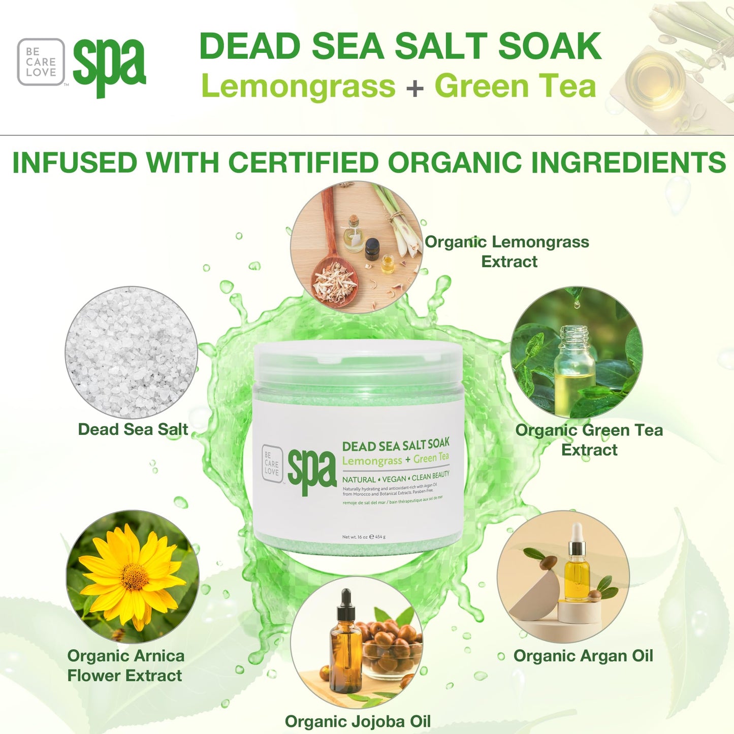 BCL SPA Dead Sea Salt Soak - Bath Salt with Organic Lemongrass + Green Tea, Shae Butter, Arnica, Aloe Vera Juice, Chamomile, Argan Oil & Jojoba Oil Beauty and Personal Care BCL SPA