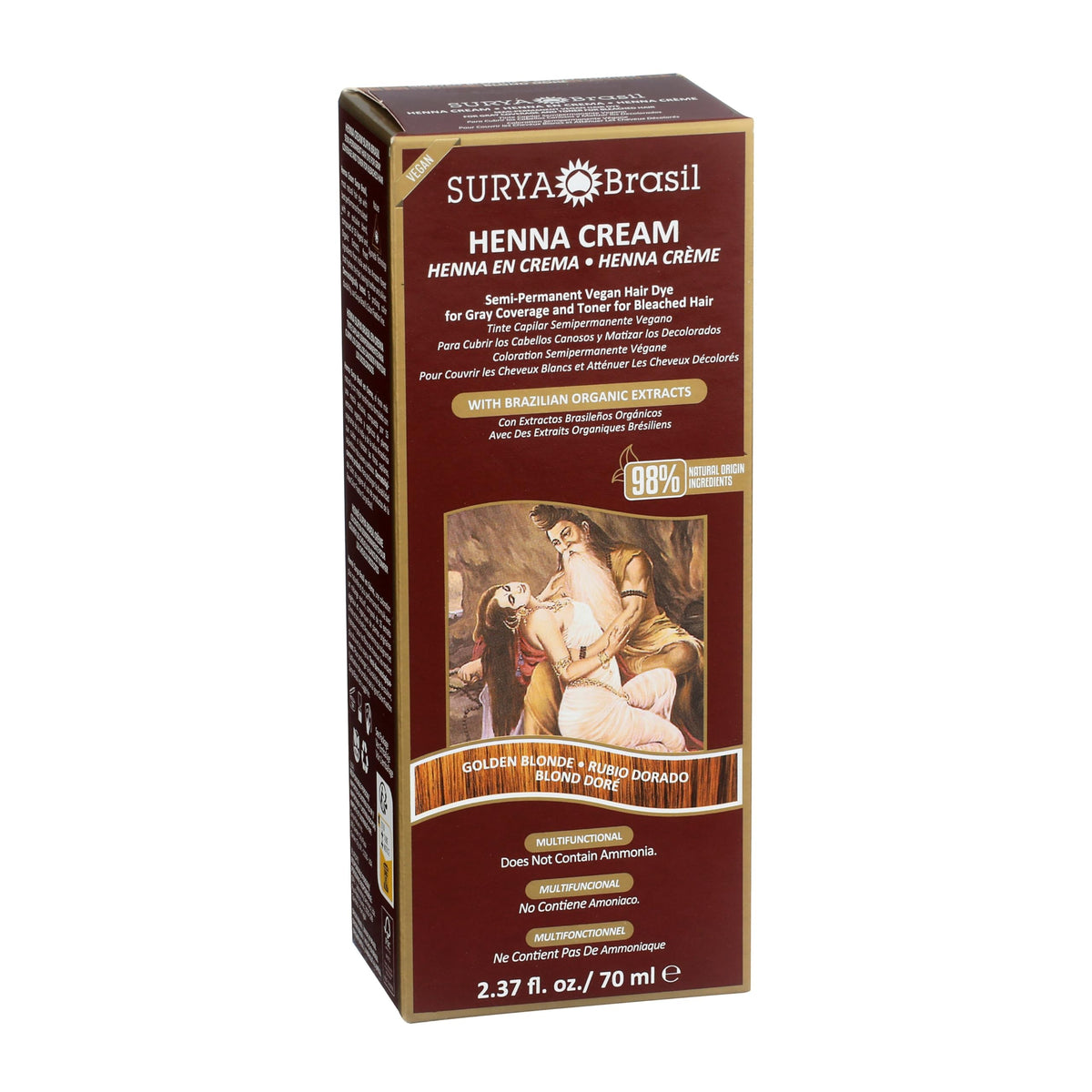 Surya Brasil Henna Cream Golden Blonde - 98% Natural Ingredients, Vegan, Cruelty-Free, Eco-Friendly, Semi-Permanent Hair Color, Deep Hydration &