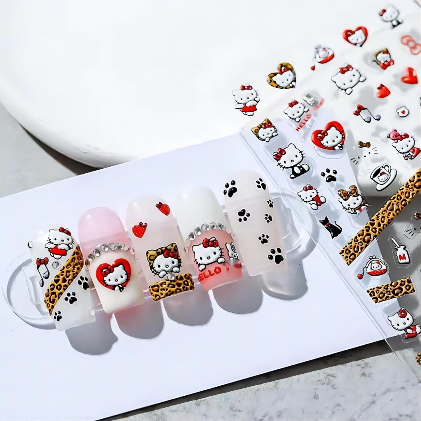 Dedyel Cute Nail Stickers 5D Embossed Cartoon Cat Nail Stickers Kawaii Animal Self-Adhesive Nail Decals for Women Girls Kids Nail Art Decoration Beauty & Personal Care Dedyel