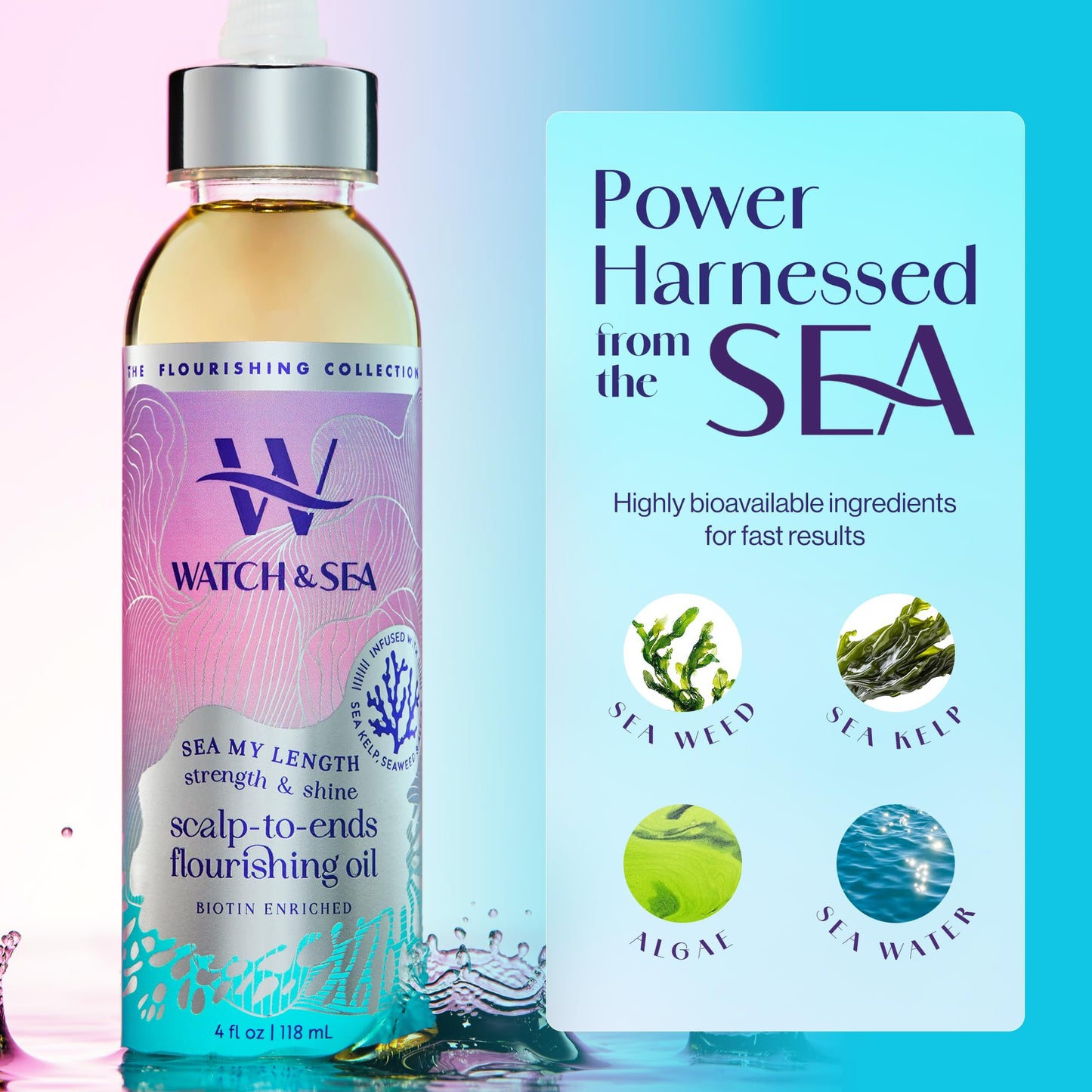 Watch & Sea Strength & Shine Scalp-to-End Flourishing Hair Oil - Strengthening Hair and Scalp Oil with Seaweed and Sea Kelp - Great for Daily Use Beauty & Personal Care WATCH & SEA BEAUTY