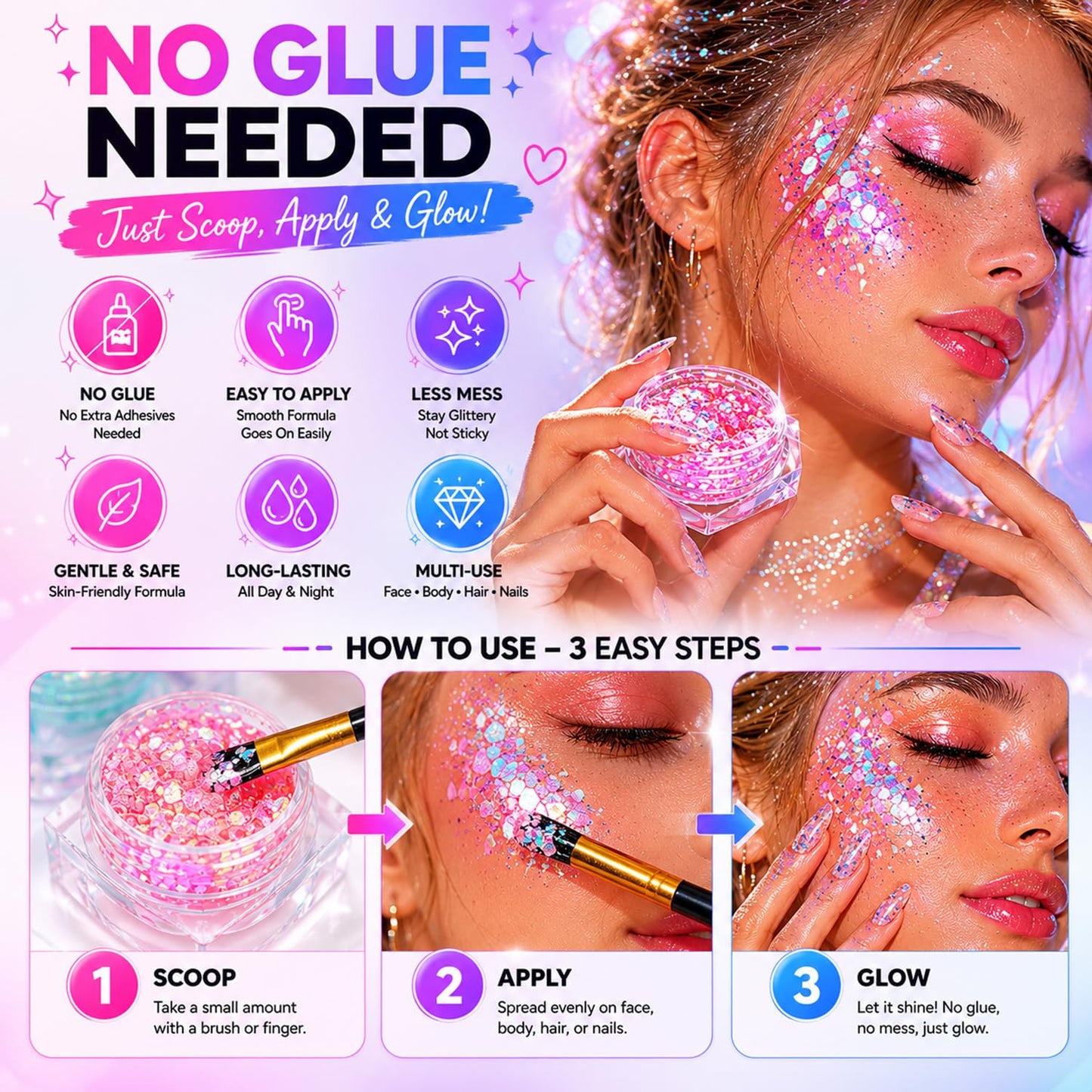 FindinBeauty 12 Colors Glow in the Dark Glitter Gel, UV Blacklight Reactive Face & Body Glitter, No Glue Needed, Cosmetic Grade for Eyes, Hair Beauty & Personal Care FindinBeauty