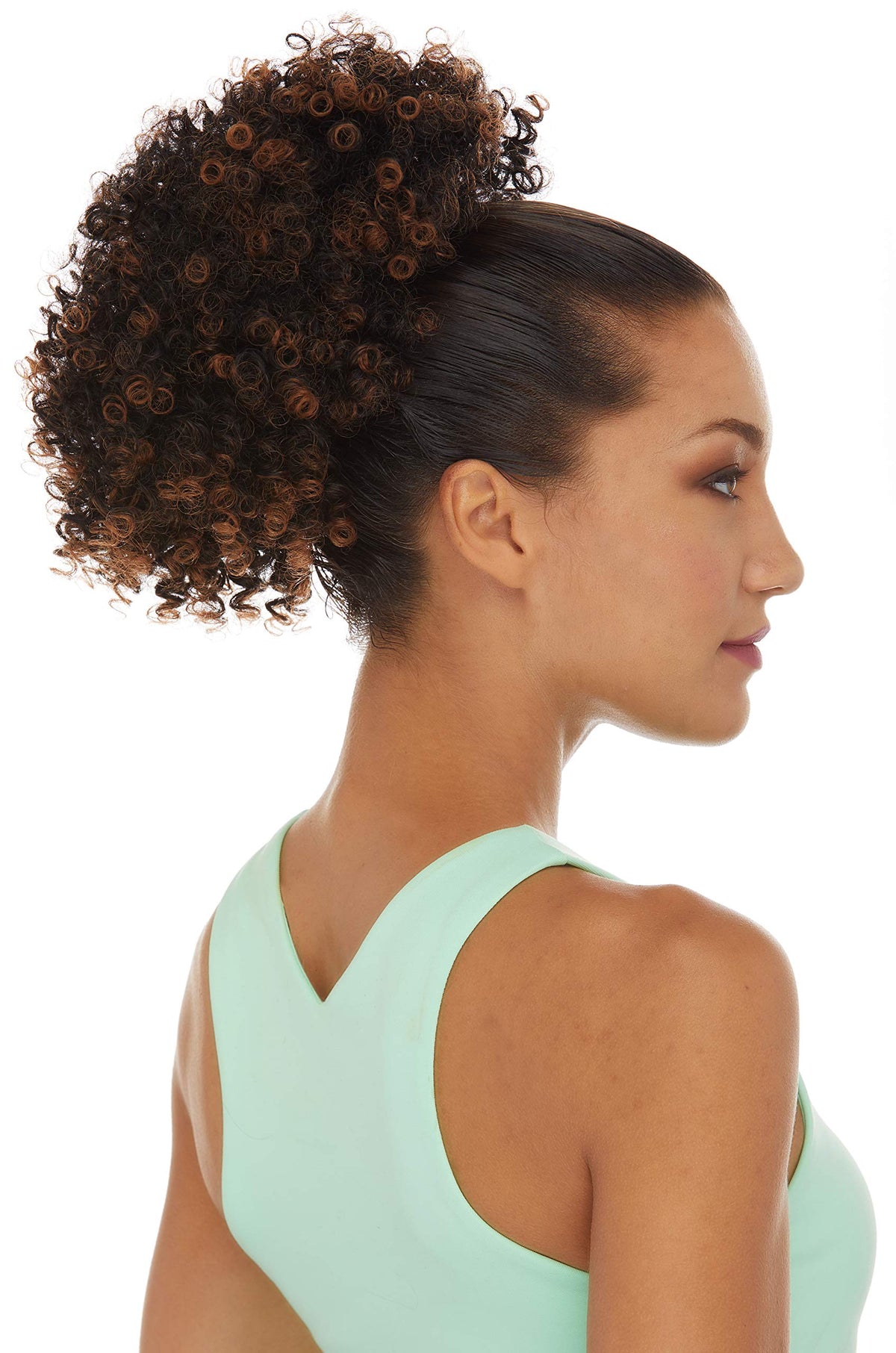 Sepia Wigs Liberty Drawstring Ponytail Color 1B Off Black Short Tight Spiral Curls Wrap Around Fun Bun Updo Synthetic African American Top of Head