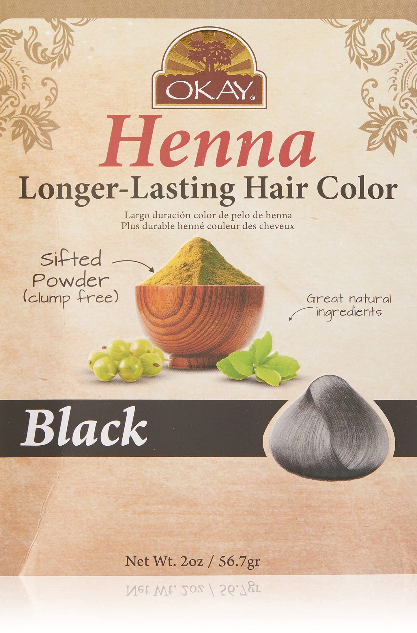 OKAY Pure Naturals Henna Hair Dye - Natural Black Henna Hair Dye with Indigo for Men and Women, Powder to Cover Gray Color, Beard Tint, Easy to Use Coloring - Black, 2 oz (Pack of 1) Beauty & Personal Care Okay
