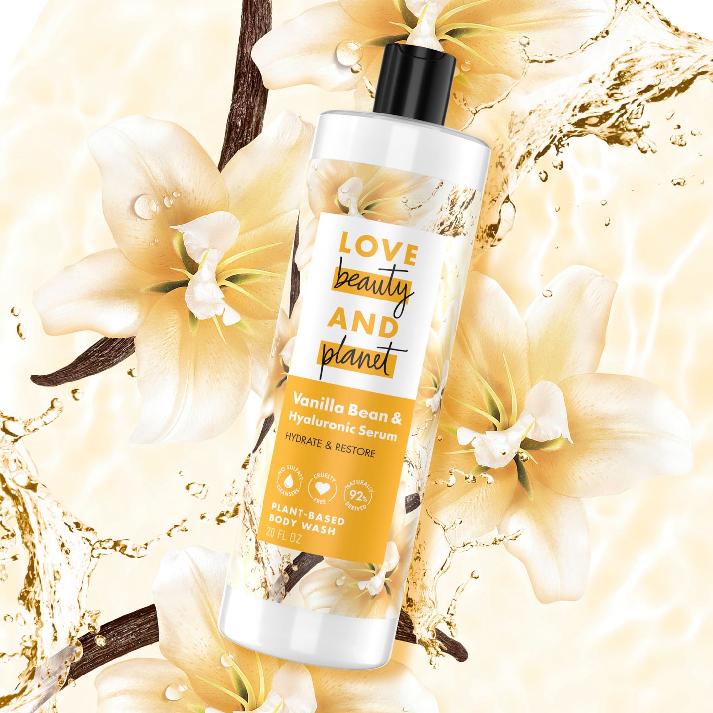 Love Beauty and Planet Plant-Based Body Wash Hydrate & Restore Vanilla Bean & Hyaluronic Serum No Sulfate Cleansers, Cruelty Free, 92% Naturally Beauty & Personal Care Love Beauty And Planet