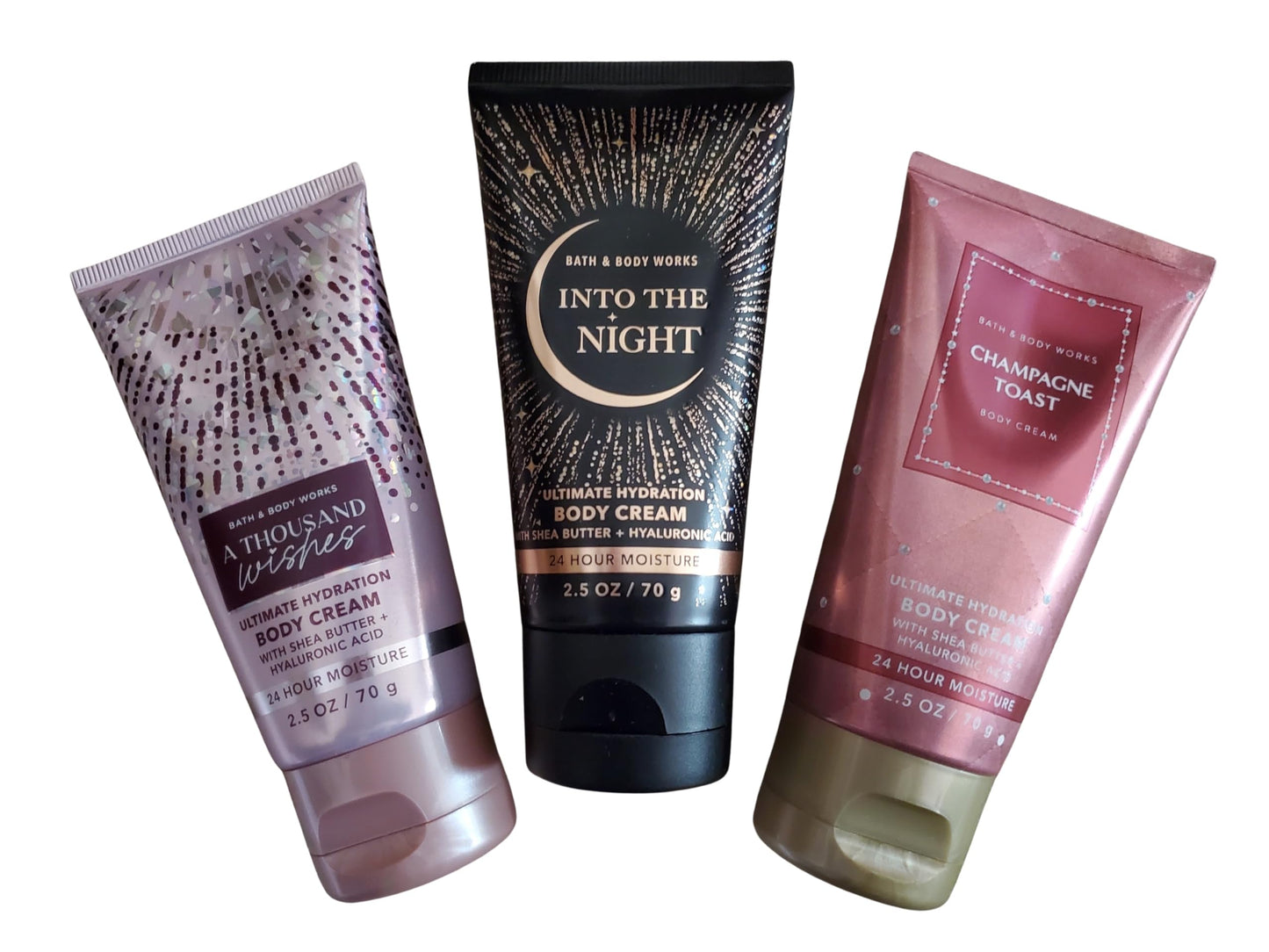 Bath & Body Works Travel Size Ultimate Hydration Body Creams: Thousand Wishes, Into the Night, Champagne Toast 2.5 Ounces Set of 3 Beauty & Personal Care Bath & Body Works