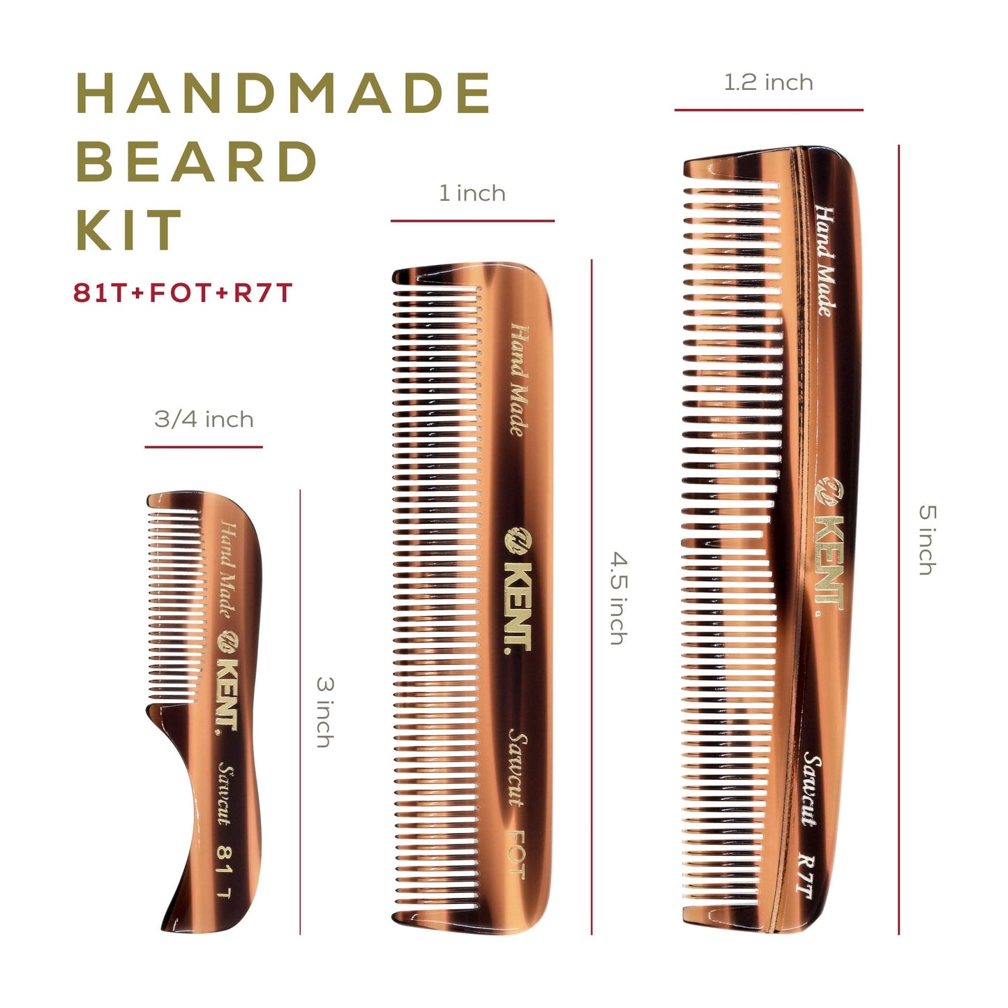 Kent Set Men's Hair Pocket Combs, Tortoise 81T X-Small, FOT All Fine Tooth, R7t Double Toothed Fine and Coarse. Best Hair, Beard and Mustache Grooming Beauty and Personal Care KENT