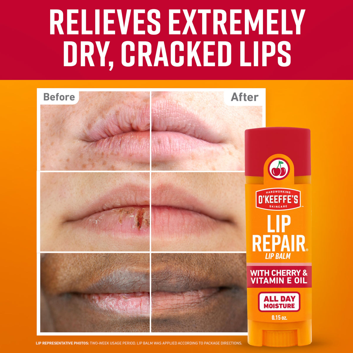 O'Keeffe's Lip Repair Lip Balm with Cherry & Vitamin E Oil - Stick (Twin Pack) - Moisturizer for Extremely Cracked, Dry Lips Beauty & Personal Care O'Keeffe's