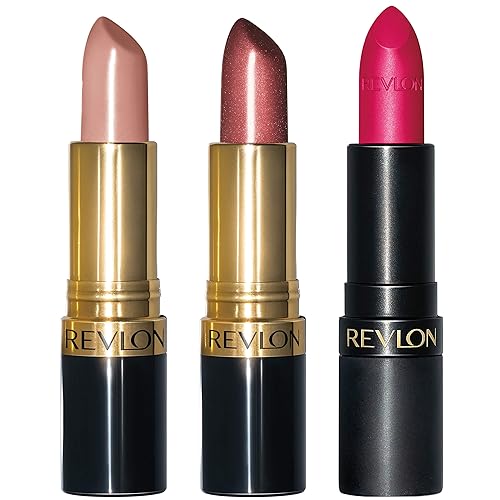 Revlon Super Lustrous 3-Piece Lipstick Gift Set, High Impact, Multi-Finish in Cream, Pearl & Matte, 755 Bare It All (Cream), 610 Gold Pearl Plum Beauty & Personal Care REVLON