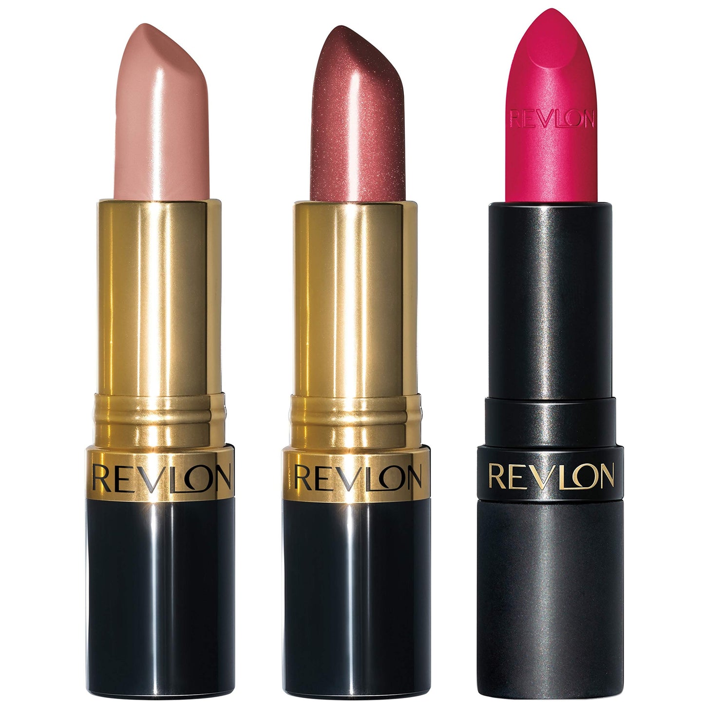Revlon Super Lustrous 3-Piece Lipstick Gift Set, High Impact, Multi-Finish in Cream, Pearl & Matte, 755 Bare It All (Cream), 610 Gold Pearl Plum Beauty & Personal Care REVLON