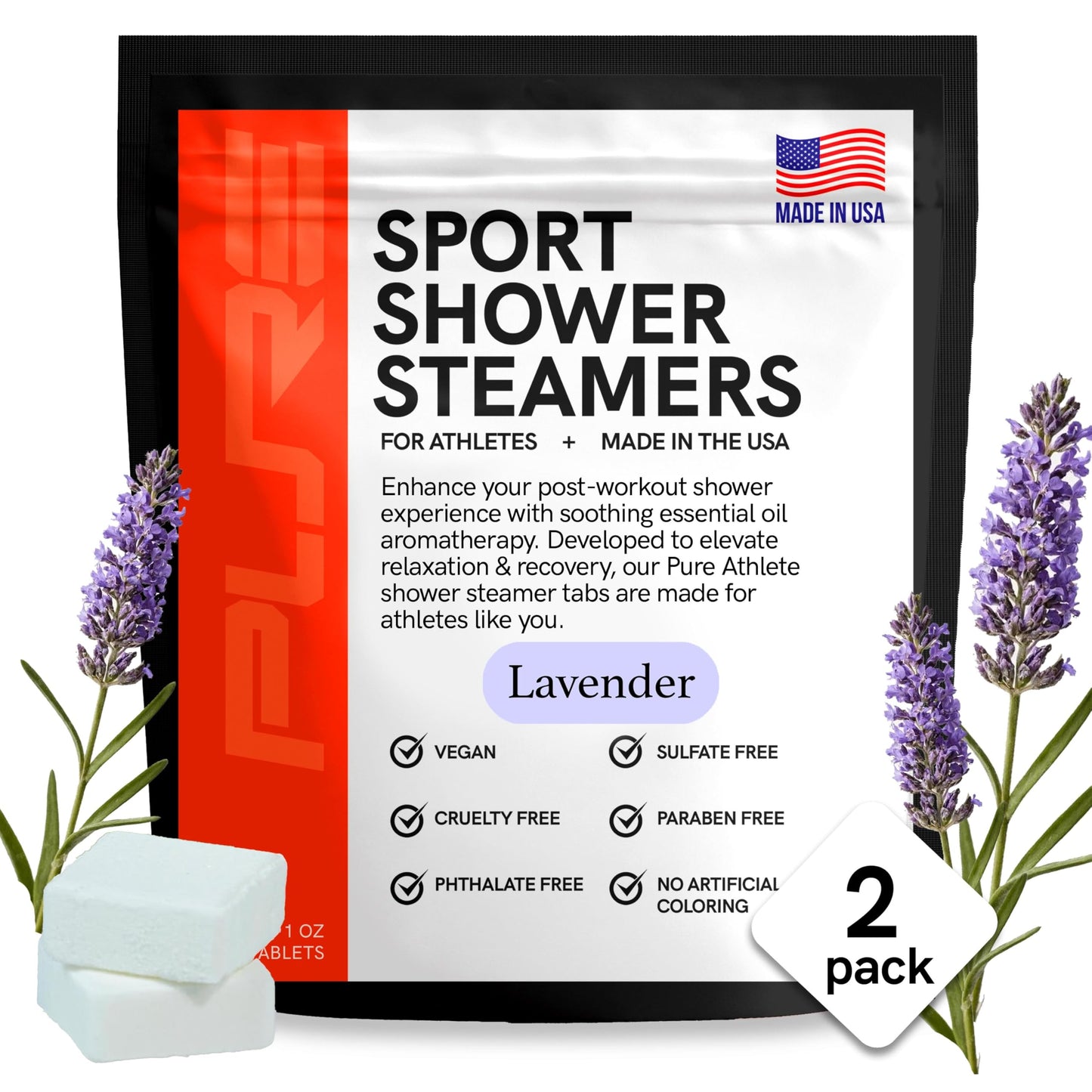 Sport Shower Steamers - USA Made with Natural Lavender Essential Oil, Aromatherapy, Stress and Sinus Relief, Muscle Recovery for Athletes, Best Beauty and Personal Care Pure Athlete