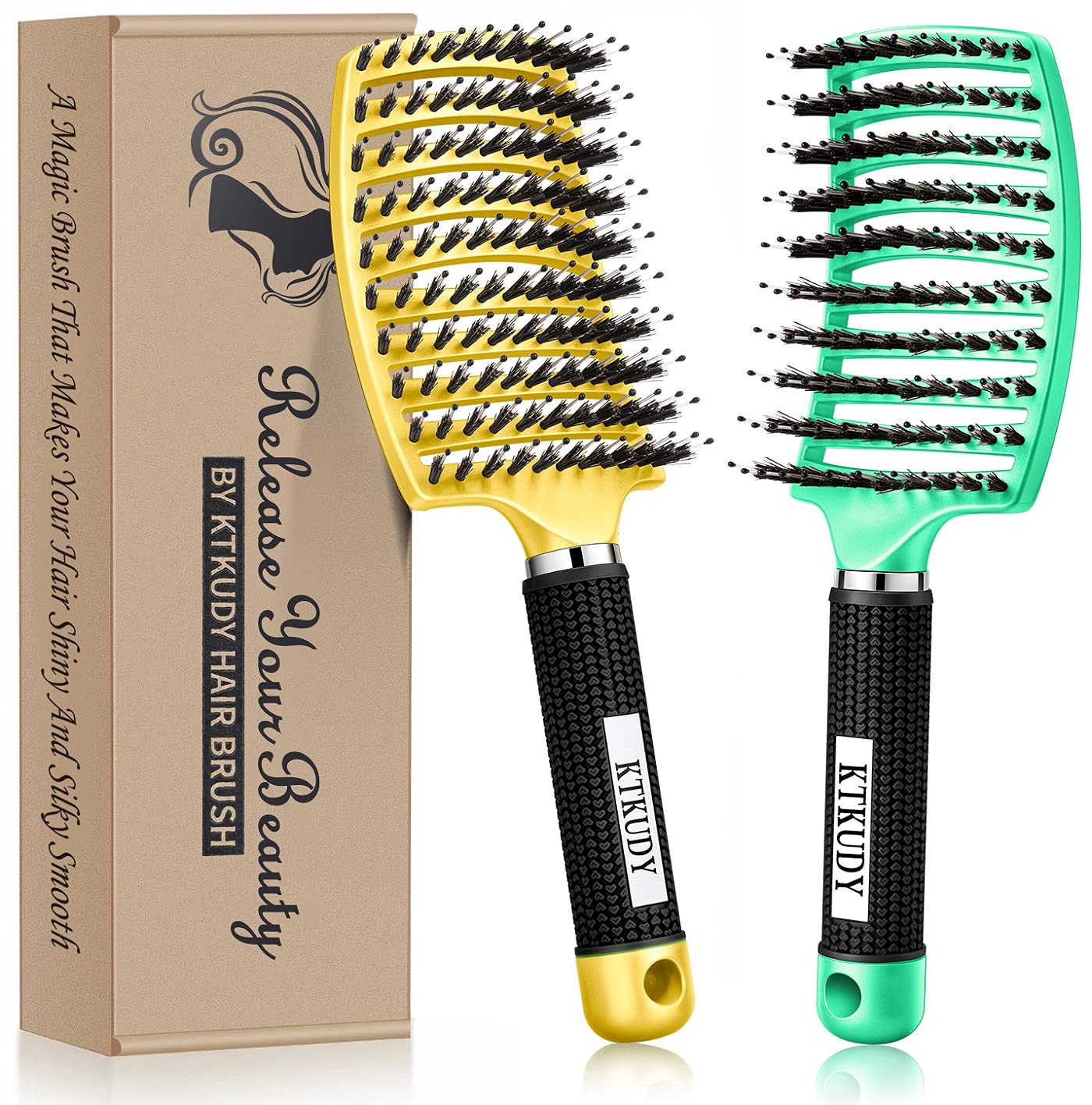 KTKUDY Detangling Brush Getting Knots Out without Pain - Boar Bristles HairBrush Make Hair Shiny & Healthier Vented Detangler Brush for Women Men Kids Beauty & Personal Care KTKUDY