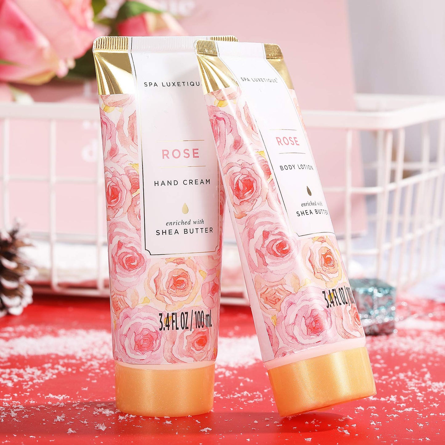 Spa Luxetique Rose 10pc Gift Baskets for Women Spa Gift Set Beauty and Personal Care spa luxetique