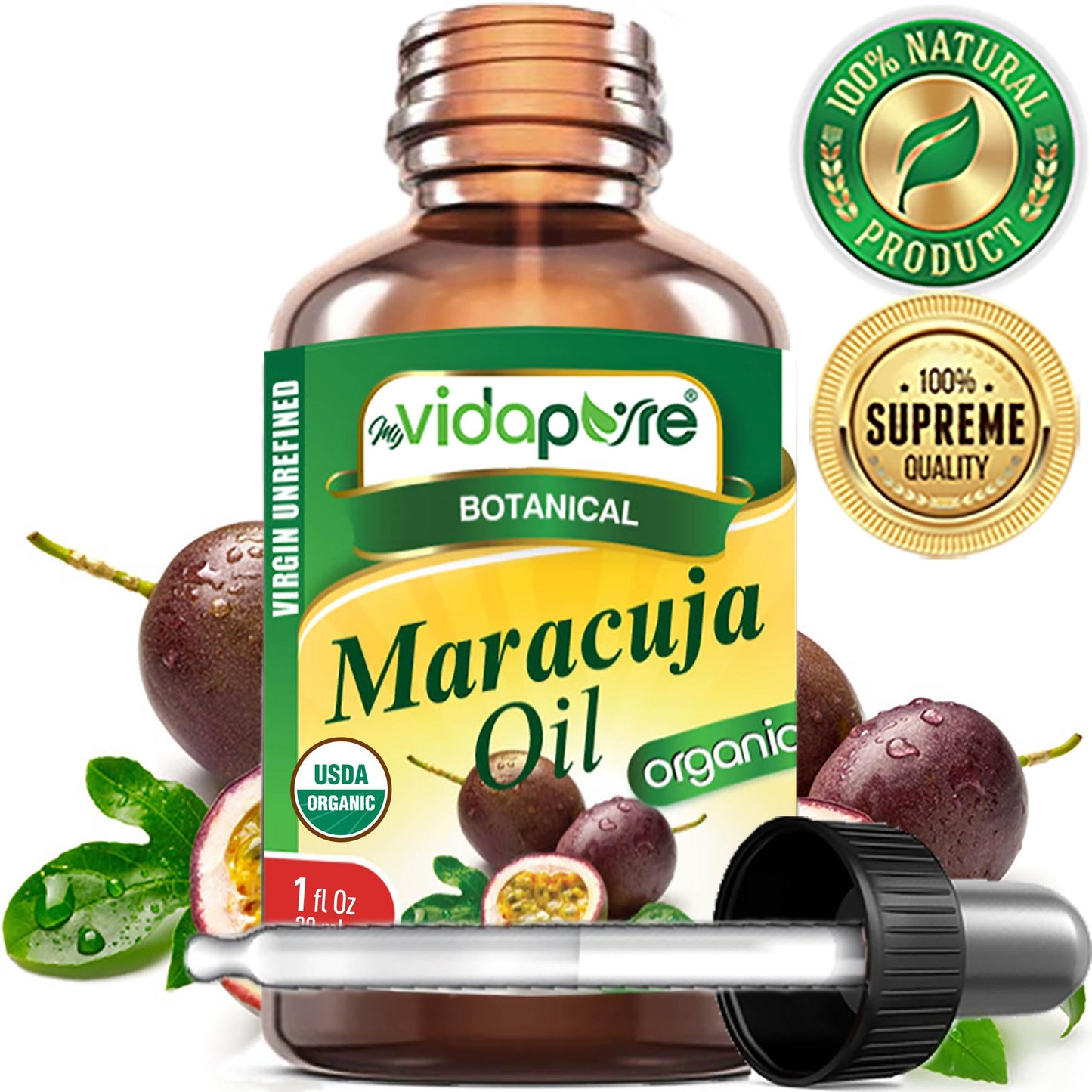 MYVIDAPURE Organic MARACUJA OIL Passion Fruit Certified Organic 100% Natural, Pure WILD GROWTH VIRGIN UNREFINED Brazilian for Skin, Face, Hair, Lip Beauty & Personal Care MYVIDAPURE
