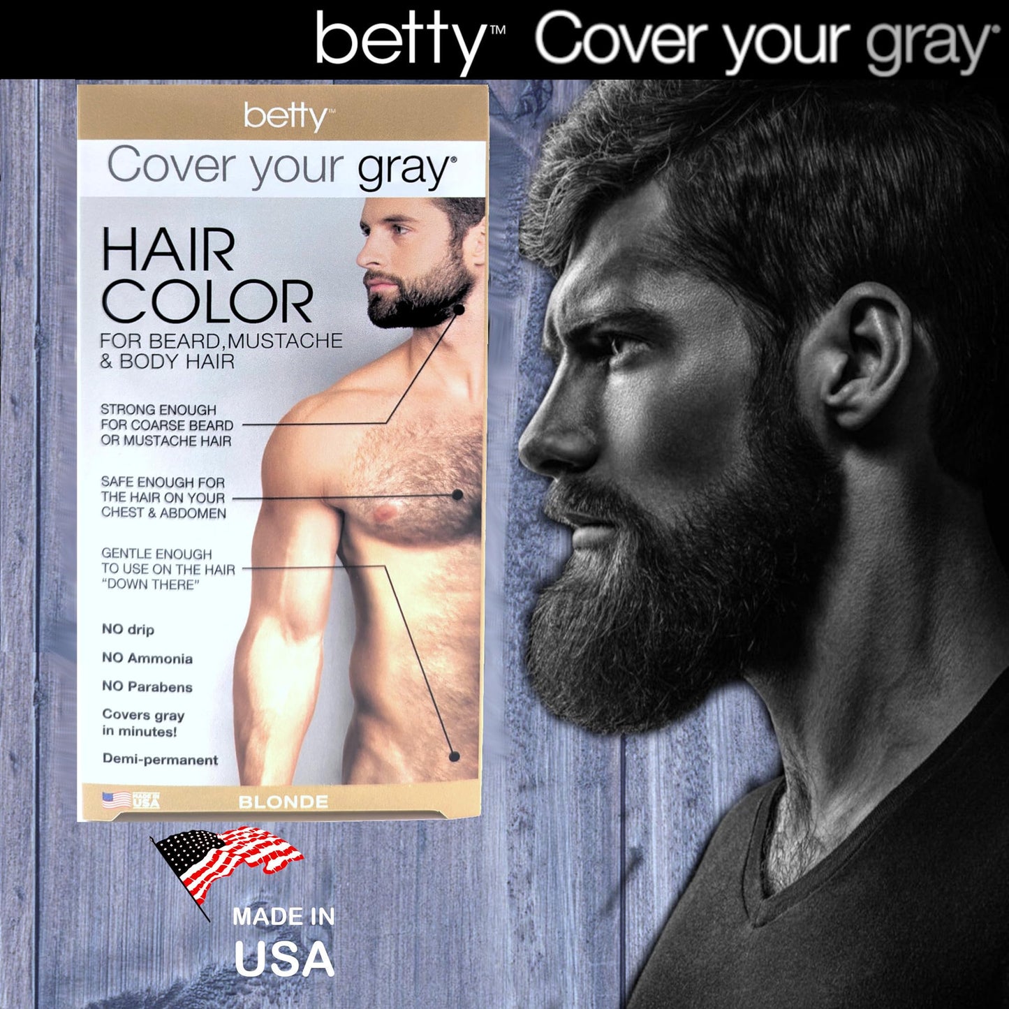 Betty Cover Your Gray Mens Hair Color for Beard, Mustache & Body Hair - Blonde Beauty & Personal Care Betty Beauty