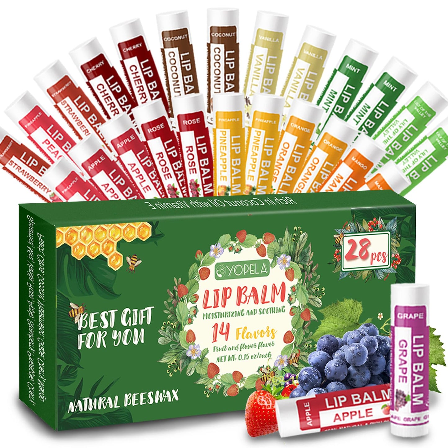 Yopela 28 Pack Natural Lip Balm Bulk with Vitamin E and Coconut Oil - Moisturizing, Soothing, and Repairing Dry and Chapped Lips Valentine's Gift - 14 Beauty and Personal Care Yopela