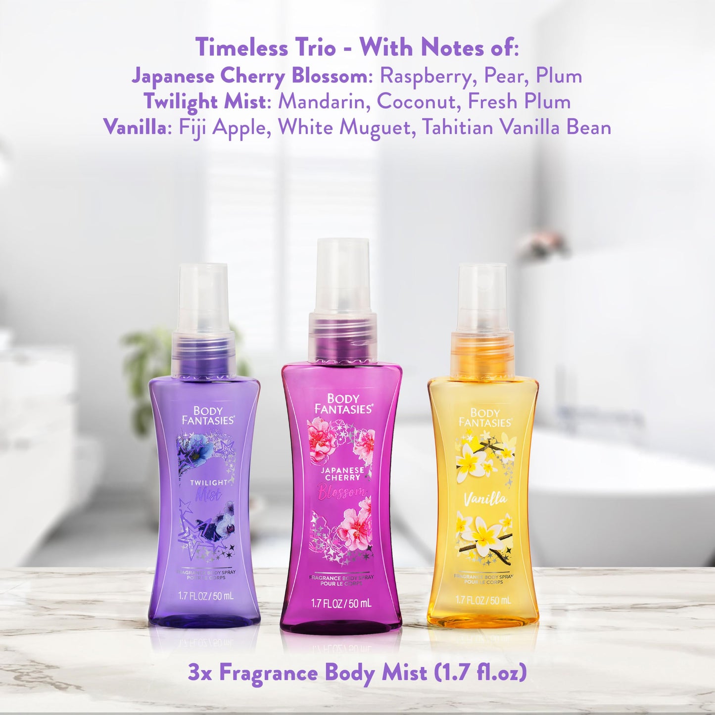 Body Fantasies Body Spray Holiday Gift Set for Her - 3 Piece Timeless Scents Sampler, Perfect for Stocking Stuffers Beauty & Personal Care Body Fantasies