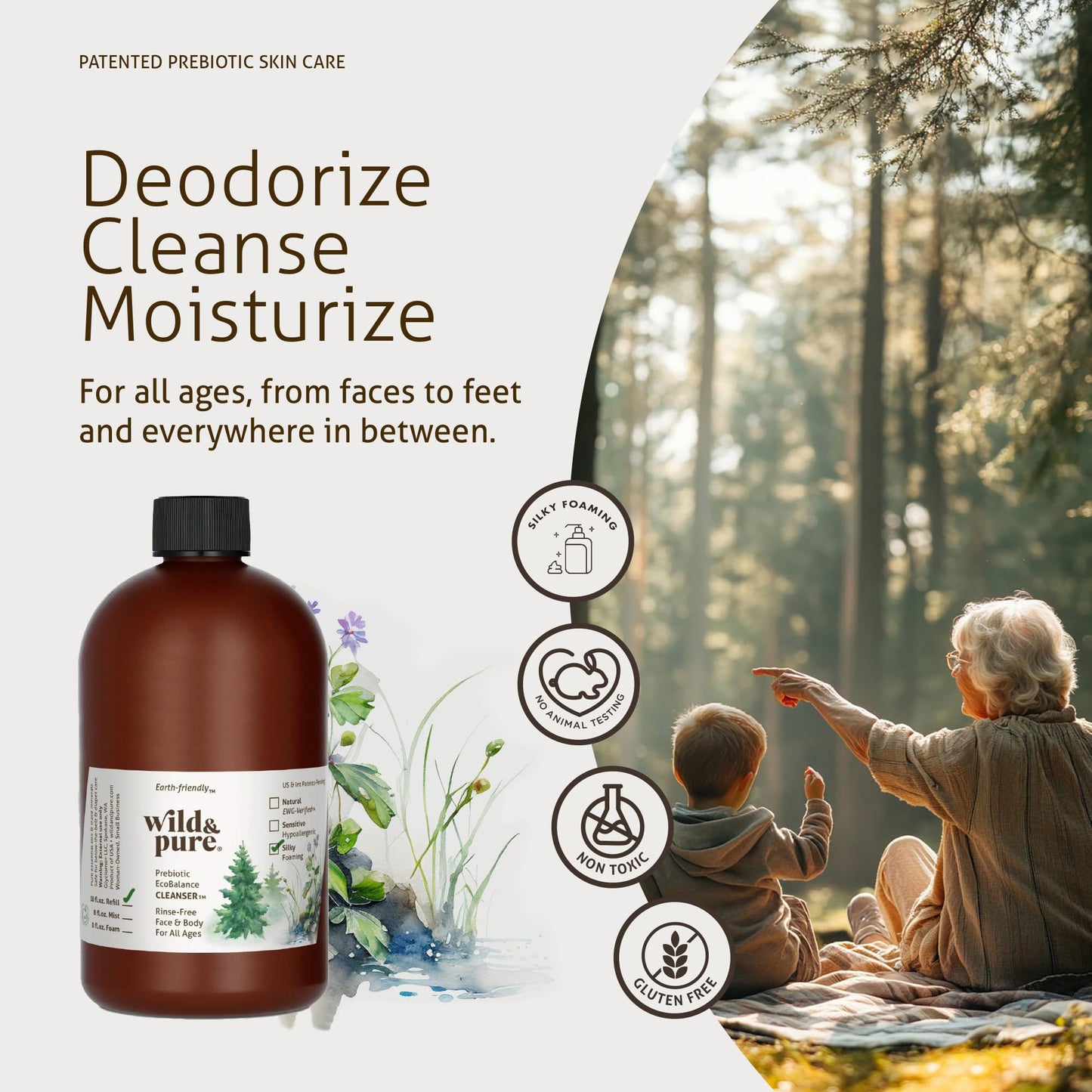 Wild & Pure Silky Foaming EcoBalance Cleanser - 18oz Refill | pH Balanced, Prebiotic, Microbiome-Friendly | Gentle, No-Sting Formula | Refillable Beauty & Personal Care Wild & Pure