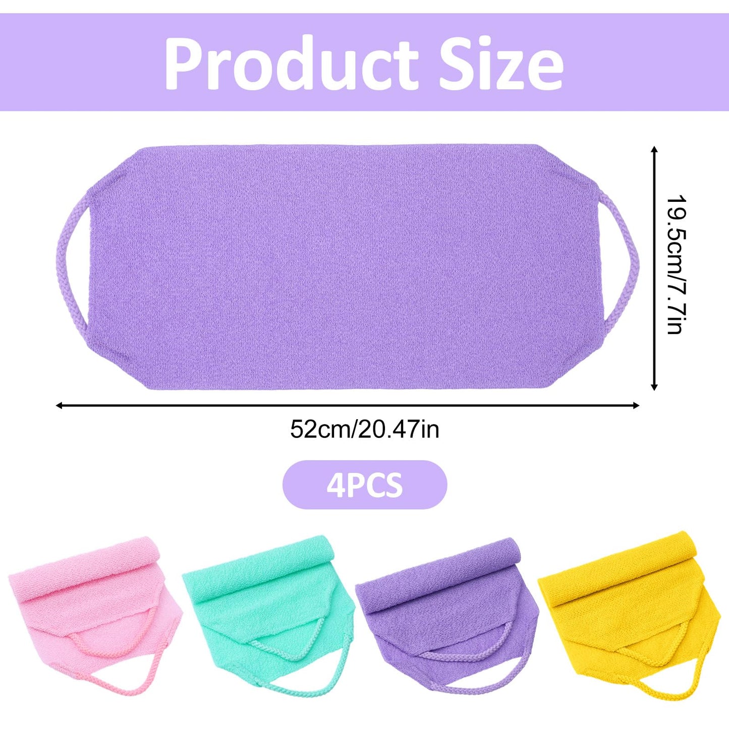 DOPENSPI 4PCS Exfoliating Back Scrubber with Handles, Nylon Double-Sided Exfoliator Extended Length Stretchable Body Exfoliating Washcloth Pull Strap Beauty and Personal Care DOPENSPI
