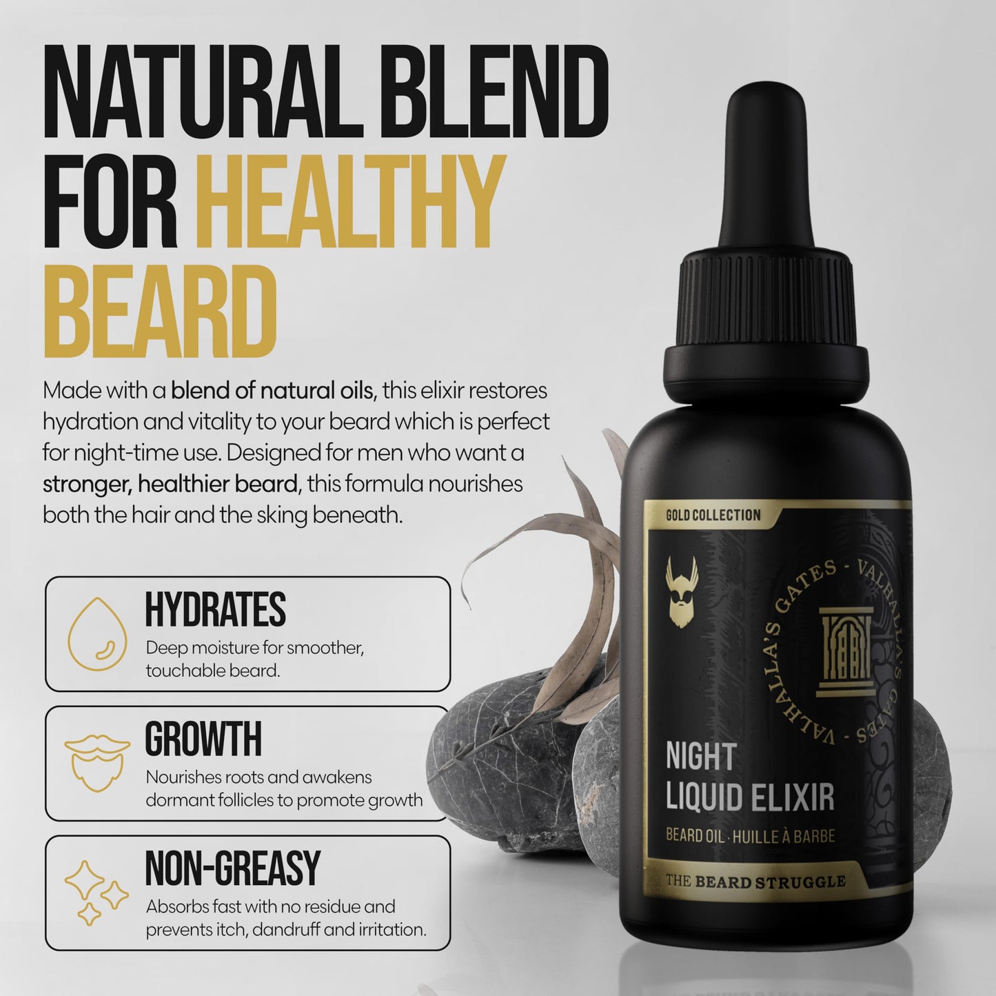 The Beard Struggle - Beard Growth Oil - Valhalla's Gates, Gold Collection (1 Fl oz) - Night Liquid Elixir - Beard Oil for Men - Softens, Moisturizing Beauty and Personal Care The Beard Struggle