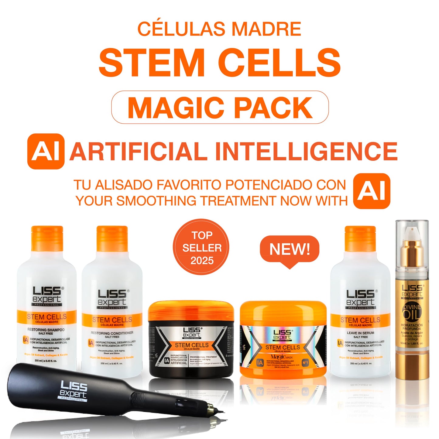 Liss Expert Professional Stem Cells Hair Smoothing Treatment Kit 8.45 oz with Titanium Flat Iron DEAL (250 ml Complete Set) Beauty & Personal Care Liss Expert Professional