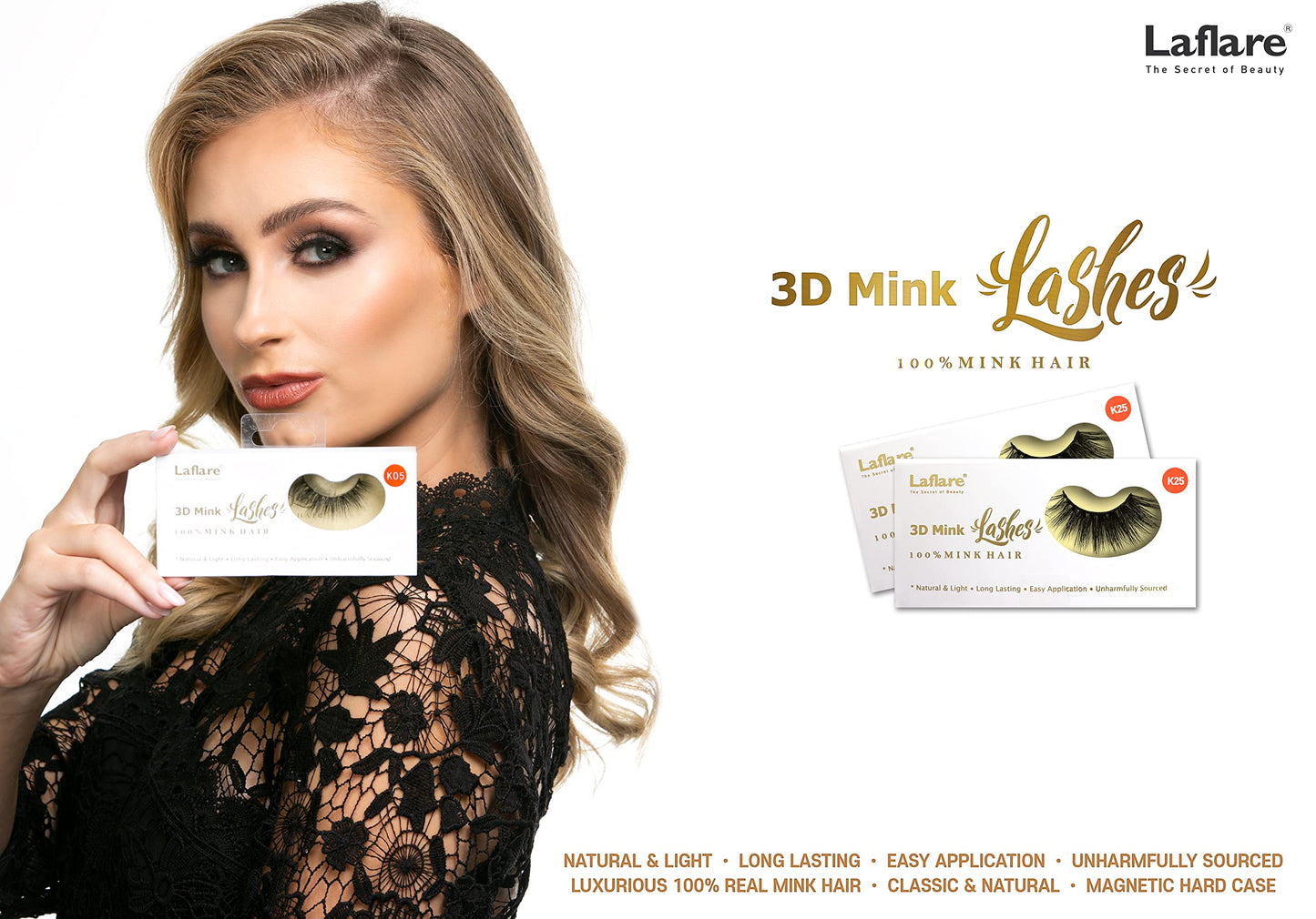 Laflare 3D 100% REAL MINK Eyelashes, Luxurious Hand-made, Light, Natural, Long Lasting, Easy to Apply False Lashes (K25) Beauty & Personal Care Laflare