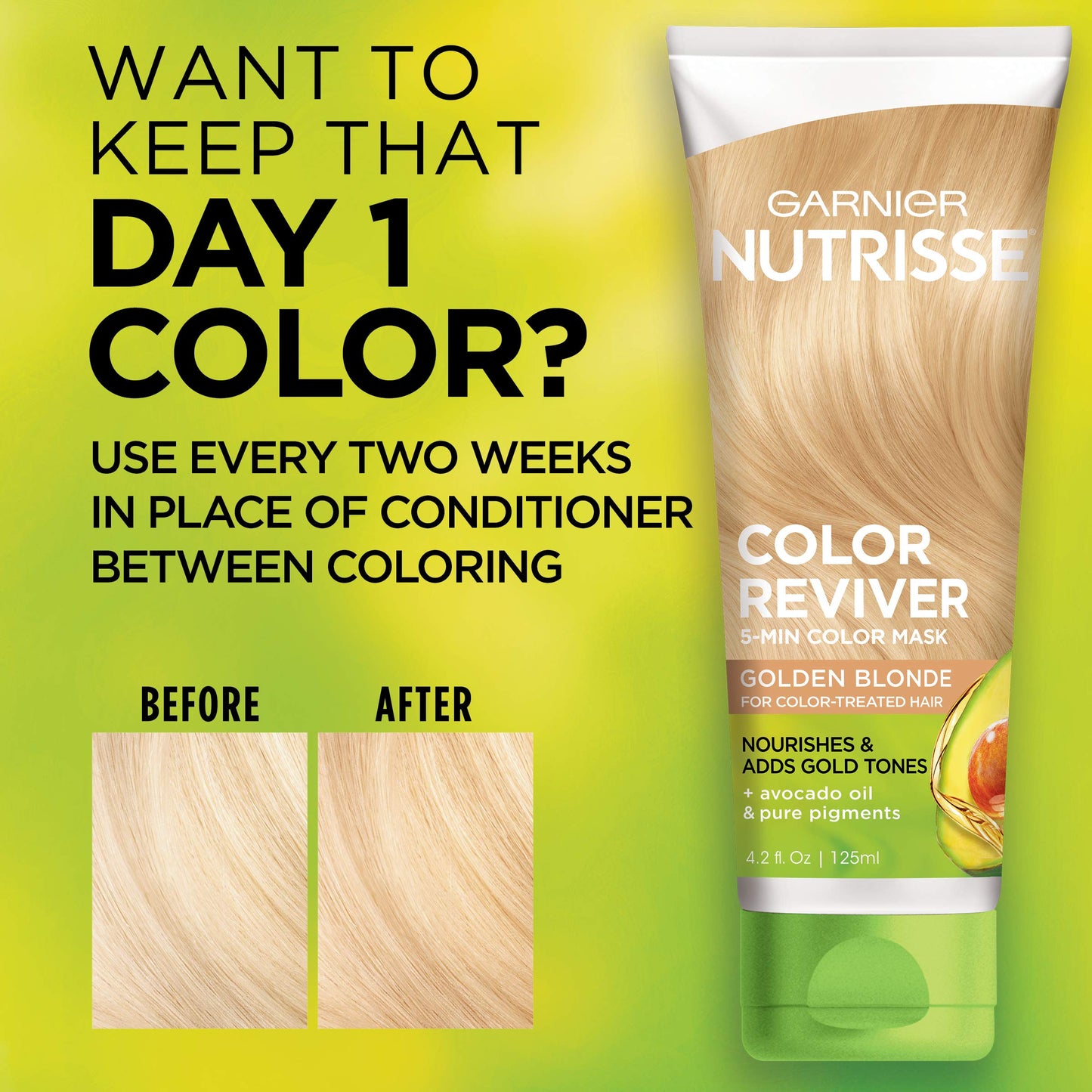Garnier Nutrisse 5 Minute Nourishing Color Hair Mask with Triple Oils Delivers Day 1 Color Results, for Color Treated Hair, Golden Blonde, 4.2 Fl Oz Beauty & Personal Care Garnier