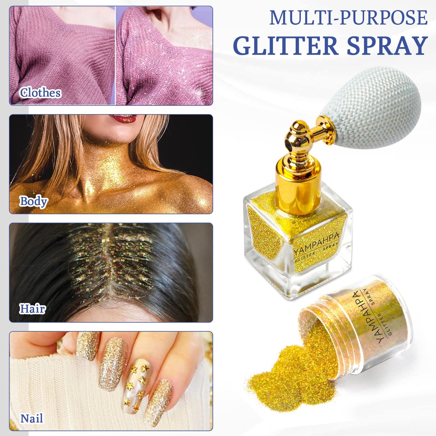 Body Glitter Spray, Gold Glitter Spray for Hair and Body, Include 1 Jar of Refills Beauty & Personal Care Yampahpa