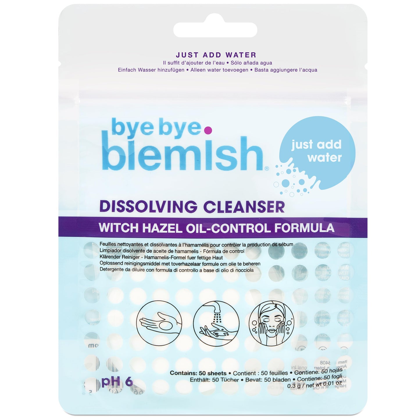Bye Bye Blemish Dissolving Cleanser Sheets - Witch Hazel Oil-Control Face Wash, Water-Activated Facial Paper Soap for Acne-Prone Skin, Removes Dirt Beauty & Personal Care Bye Bye Blemish