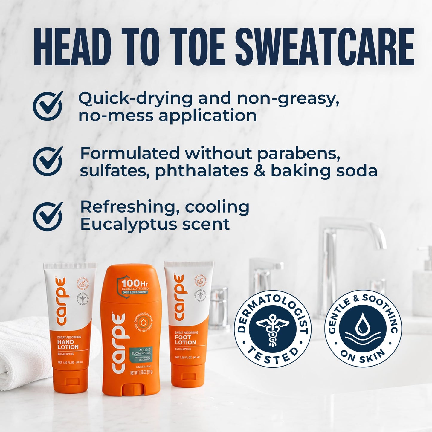 Carpe Head to Toe Bundle - Underarm Antiperspirant Deodorant - Sweat Absorbing Hand Lotion - Sweat Absorbing Foot Lotion - Manage Sweat & Odor Beauty and Personal Care Carpe