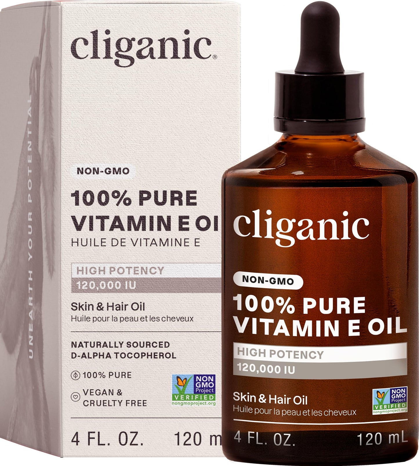 Cliganic Pure Vitamin E Oil for Skin, Scars, Hair & Face - 120,000 IU, Non-GMO Verified | Natural D-Alpha Tocopherol Beauty & Personal Care Cliganic