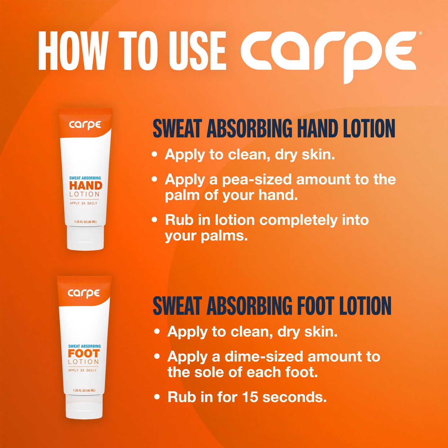 Carpe Sweat Absorbing Hand & Foot Lotion Bundle, Stop Sweaty Hands and Sweaty,Smelly Feet, Dermatologist Recommended Beauty and Personal Care Carpe