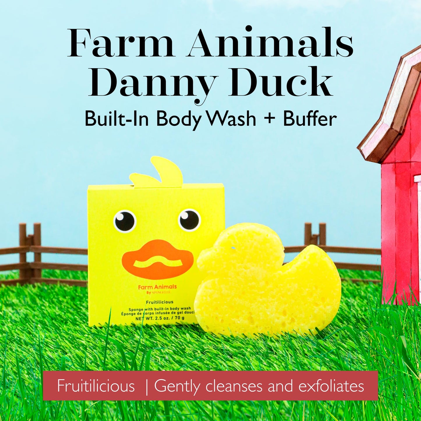 Spongellé Danny Duck Farm Animals Kid's Body Buffer - All Ages - Body Wash Infused Shower Loofah - Newborn Essentials & Baby Essentials Beauty and Personal Care SPONGELLÉ