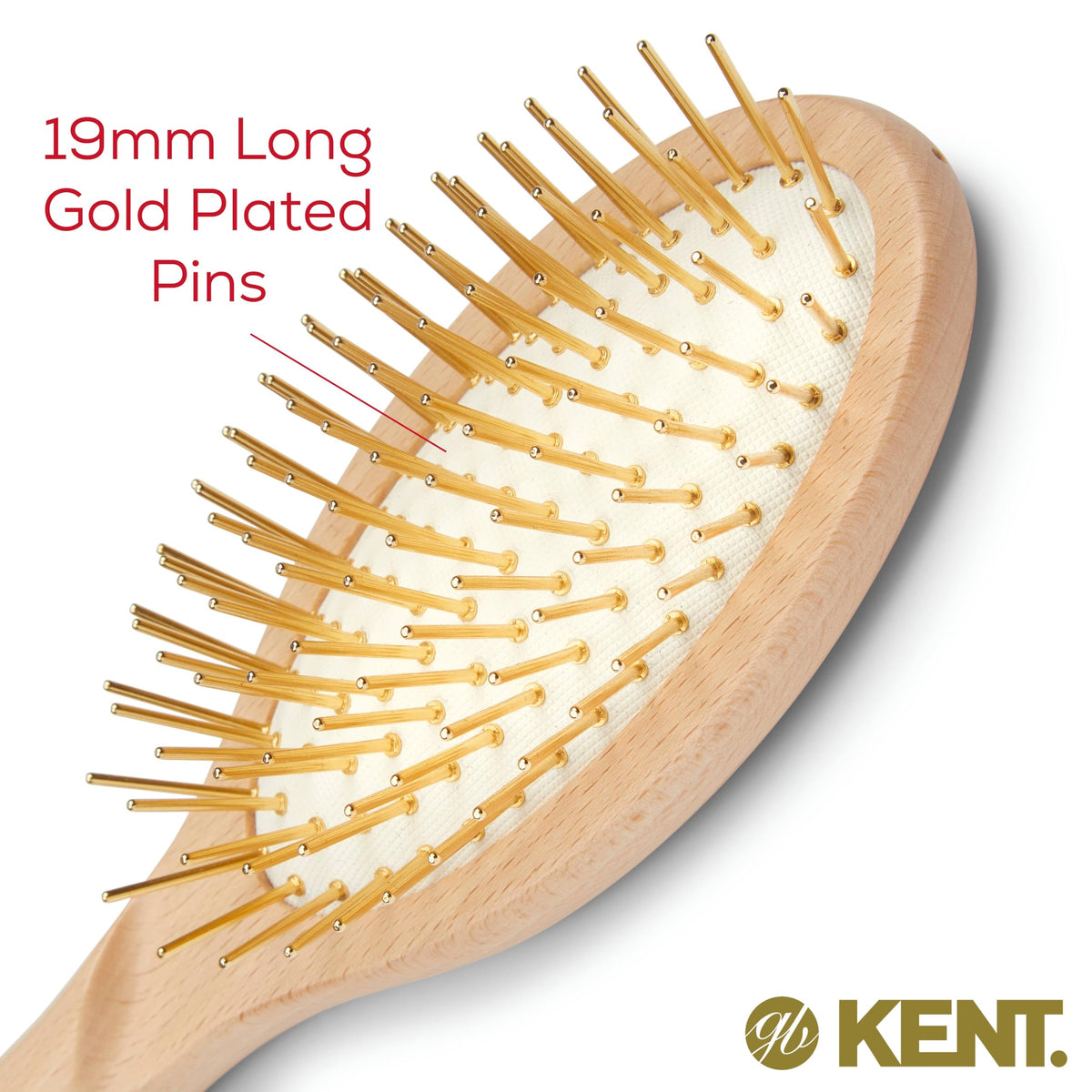 Kent ZZ Gold Plated Pin Rubber Cushion Detangler Brush for Detangling and Smoothing, Limited Edition Oval Paddle Hair Brush for Medium to Long Hair