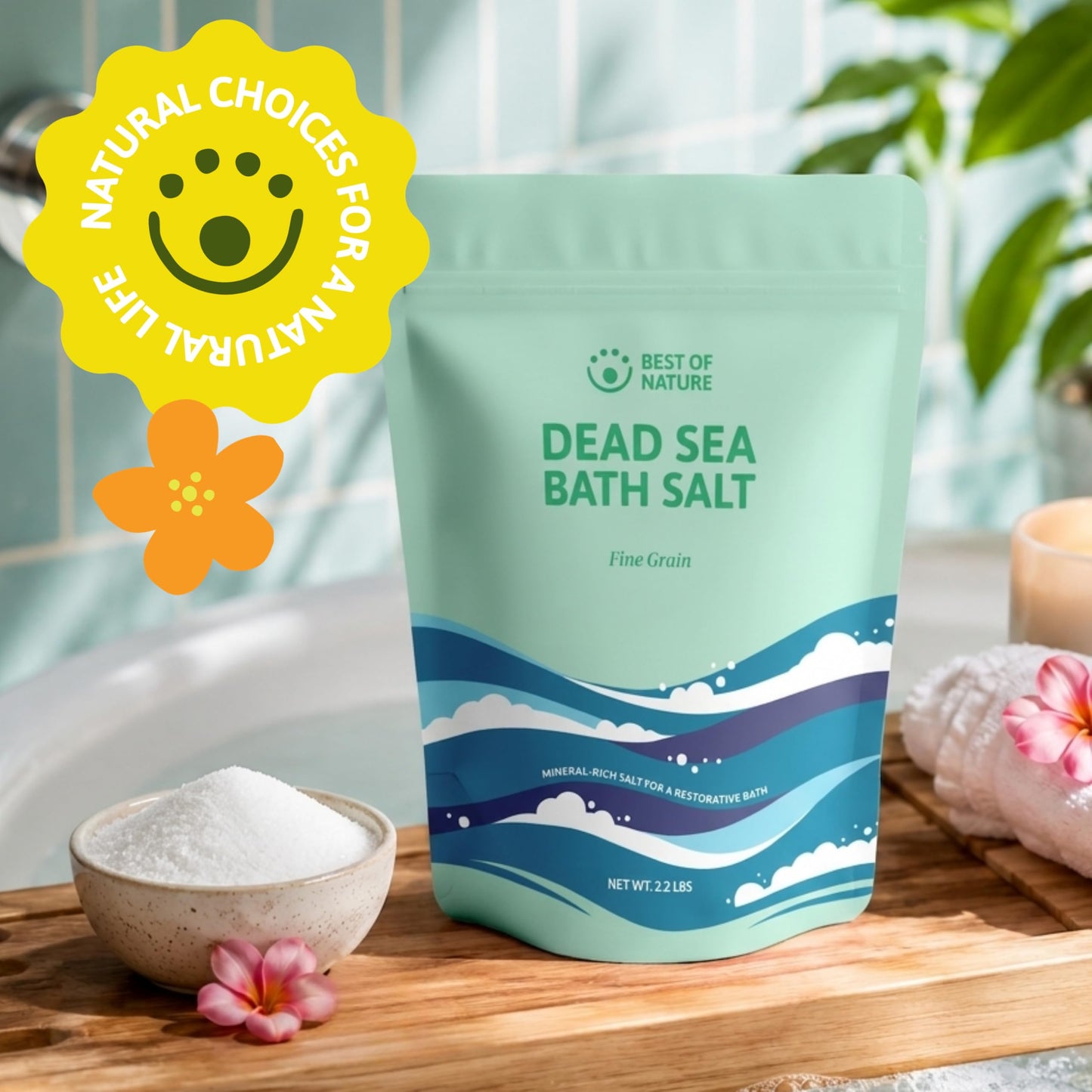 Best of Nature Dead Sea Salt 2.2 lb Fine Grain Bath Soak Salt, Mineral-Rich Crystals, Resealable Bag, Made in the USA Beauty and Personal Care Best of Nature
