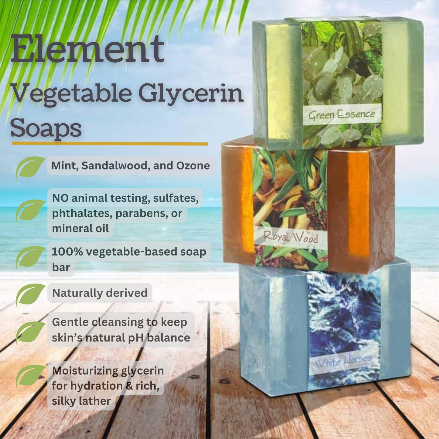 Nabila K Elements Glycerin Bar Soap Set of 3 | Green Essence, Royal Wood & White Horses | Natural, Vegan, Hypoallergenic | 100% Vegetable Glycerin Beauty & Personal Care Nabila K