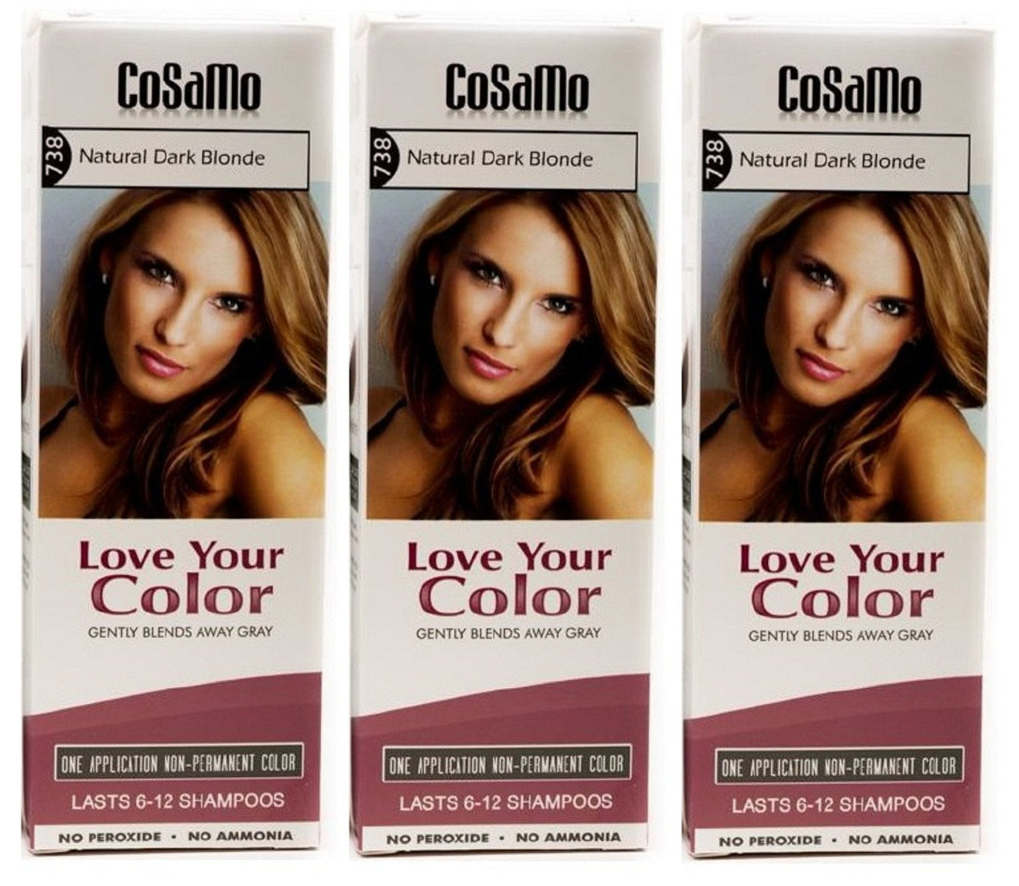 CoSaMo Love Your Color Hair Color 738 Natural Dark Blonde (Pack of 3) Beauty & Personal Care Kodiake