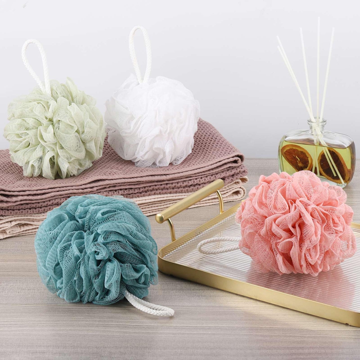 BTYMS 4 Pcs Loofah Sponge 60g/pc Mesh Pouf Bathing Sponges Bath Scrunchies Shower Puff Beauty & Personal Care BTYMS