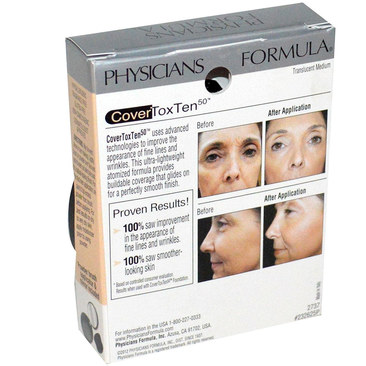 CoverToxTen50 (CoverToxTen 50) Translucent Medium 2737, 0.3 oz (9g) - Wrinkle Formula Face Powder L