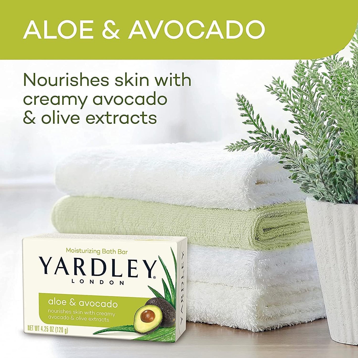 Yardley London Fresh Aloe Bar - Aloe & Avocado - 4.25 oz - 4 ct Beauty & Personal Care Yardley