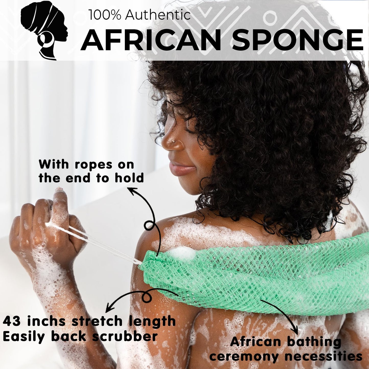 African Net Sponge Authentic - Afro Scrub Exfoliating Net Sponge with Knots - African Bath Sponges for Body Scrubber Exfoliator - Back Scrubber Beauty and Personal Care MINISENTIALS