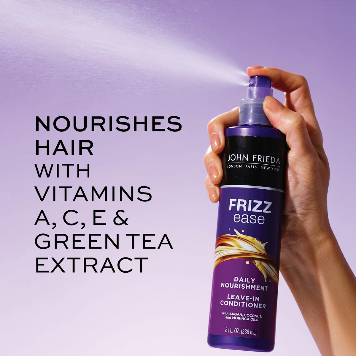John Frieda Frizz Ease Daily Nourishment Leave-In Conditioner, Detangles Frizzy, Damaged Hair, Reduces Breakage, Protects Against Heat, with Vitamins