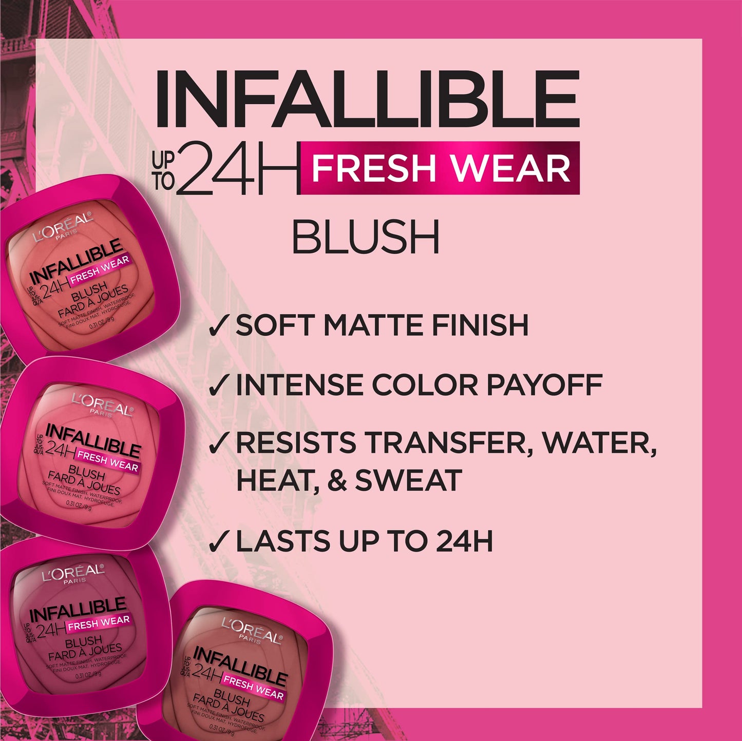 L'Oreal Paris Infallible Up to 24H Fresh Wear Soft Matte Blush, Blendable, Long-Lasting and Waterproof Cheek Make Up, Daring Rosewood 20, 0.31 Oz Beauty & Personal Care L'Oreal Paris