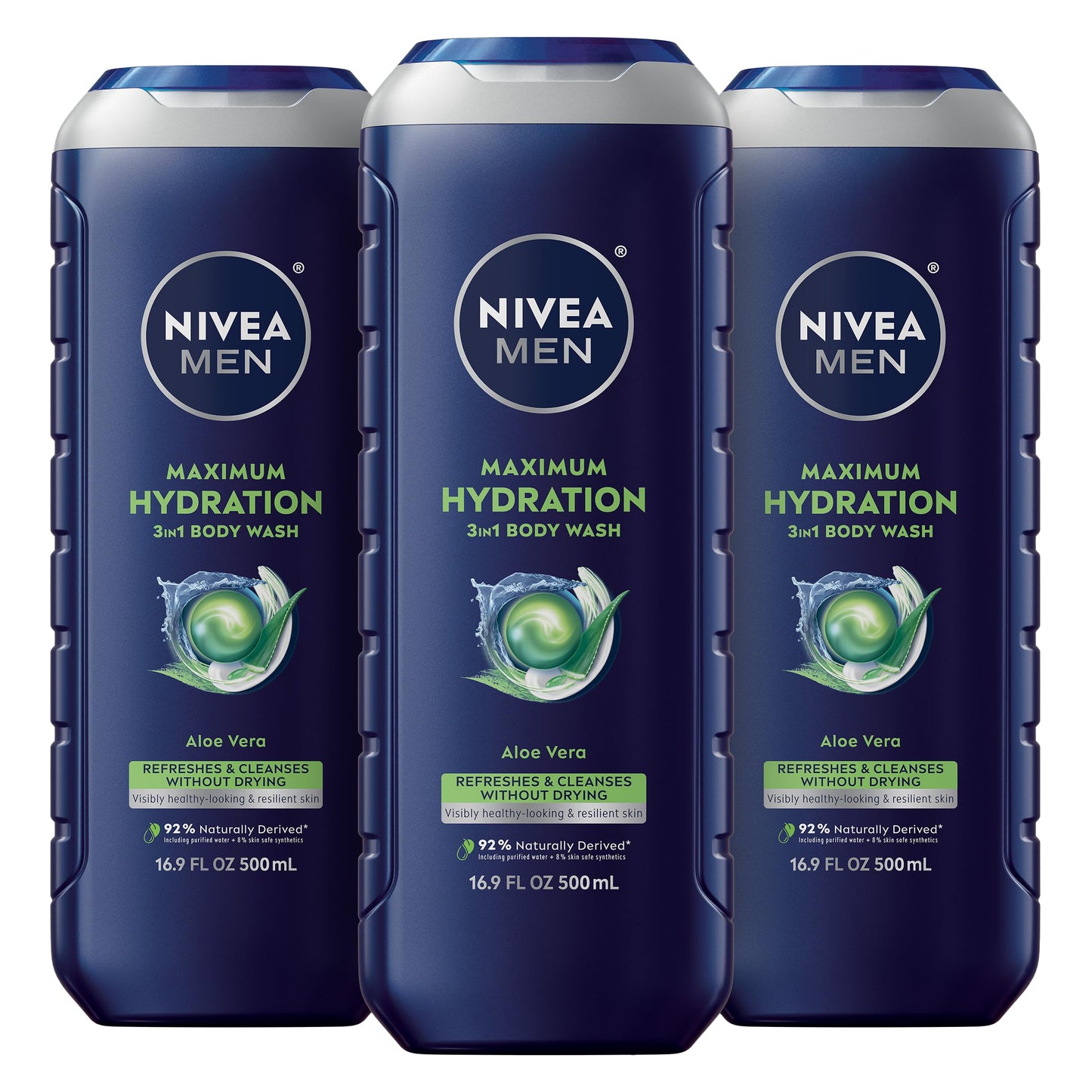 NIVEA MEN Maximum Hydration Body Wash for Dry Skin, Aloe Vera Enriched, 3-in-1 Moisturizing Body Wash, Face and Hair, Paraben Free, Vegan Formula Beauty & Personal Care NIVEA MEN