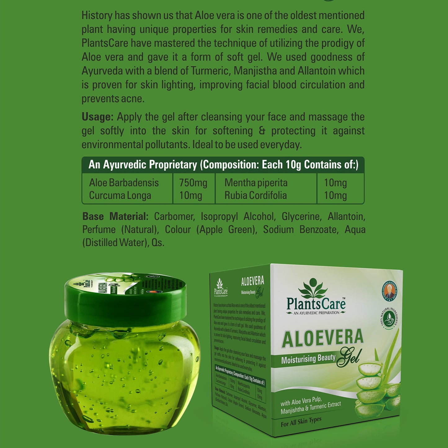 Plantscare Ayurvedic Aloevera Moisturising Gel 100g Beauty & Personal Care Plantscare