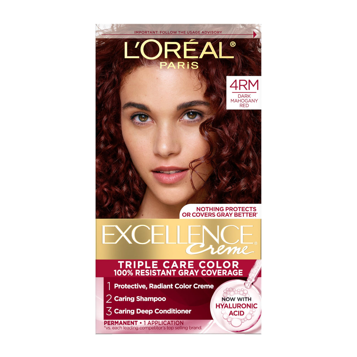 L'Oreal Paris Excellence Crème Permanent Hair Dye, Triple Care Hair Color with Pro-Keratine Complex for 100% Gray Hair Coverage, 4RM Dark Mahogany Beauty & Personal Care L'Oreal Paris
