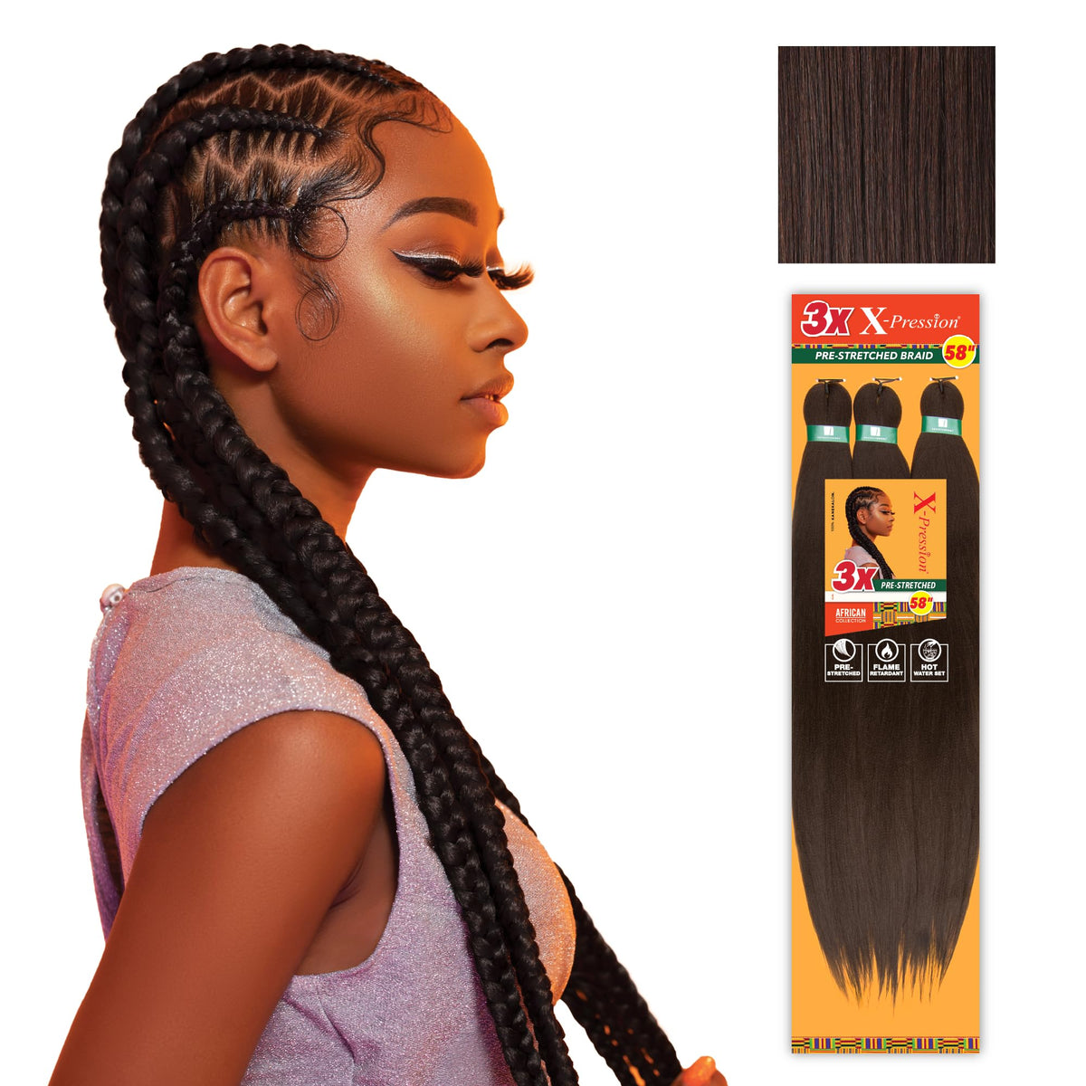 Sensationnel X-Pression Prestretched Braids-3X 58in,4pk 4 MEDBROWN