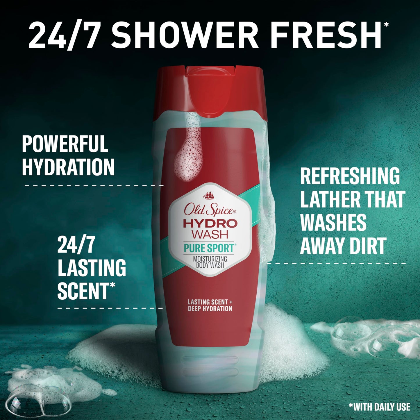 Old Spice Moisturizing Body Wash for Men, Hydro Wash, 2-in-1 Long Lasting Scent & Powerful Hydration to Fight Dry Skin, 24/7 Shower Fresh, Pure Sport Beauty & Personal Care Old Spice