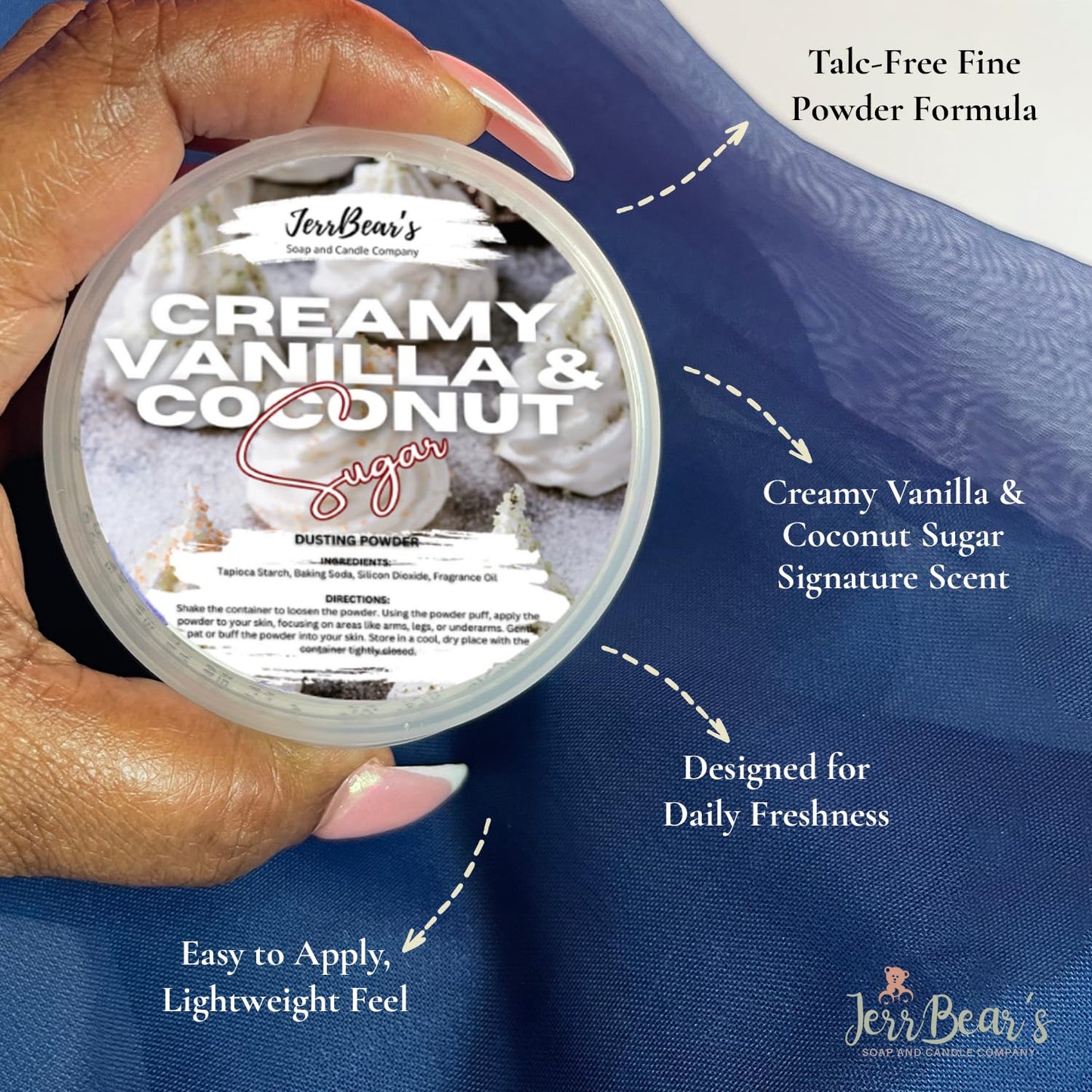 JerrBear’s Creamy Vanilla & Coconut Sugar Dusting Powder, Talc Free Body Formula for Women, Gentle Powder for Daily Freshness, (4oz Jar) Beauty & Personal Care JerrBear’s