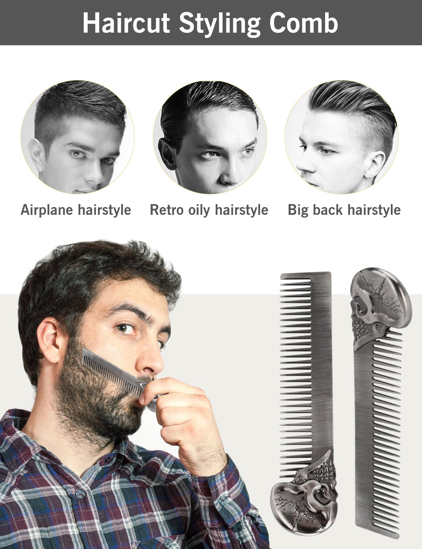 Beard Comb Beard Mustache Pocket Comb Hair Comb for Men Zinc Alloy Hair Brush Mustache and Beard Styling Tool for Home Salon (silver) Beauty and Personal Care Dioche
