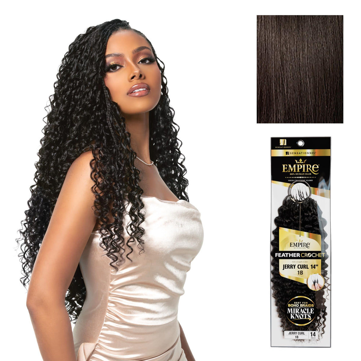 Sensationnel Empire Feather Crochet Braids-Jerry Curl,14in, 2 DARKBROWN
